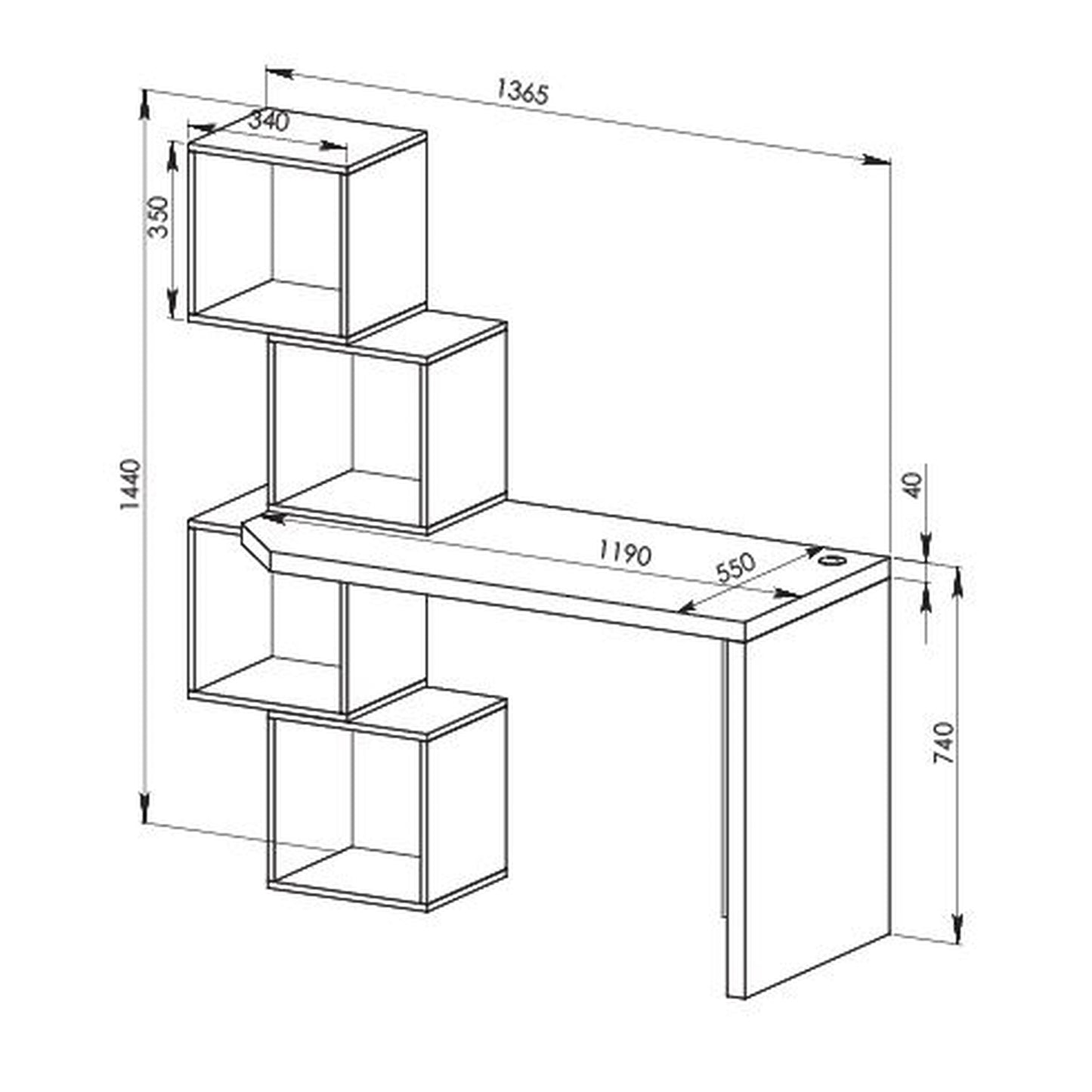 Criterion Interlace Desk 1340mm, Built in Shelf Unit, Oak