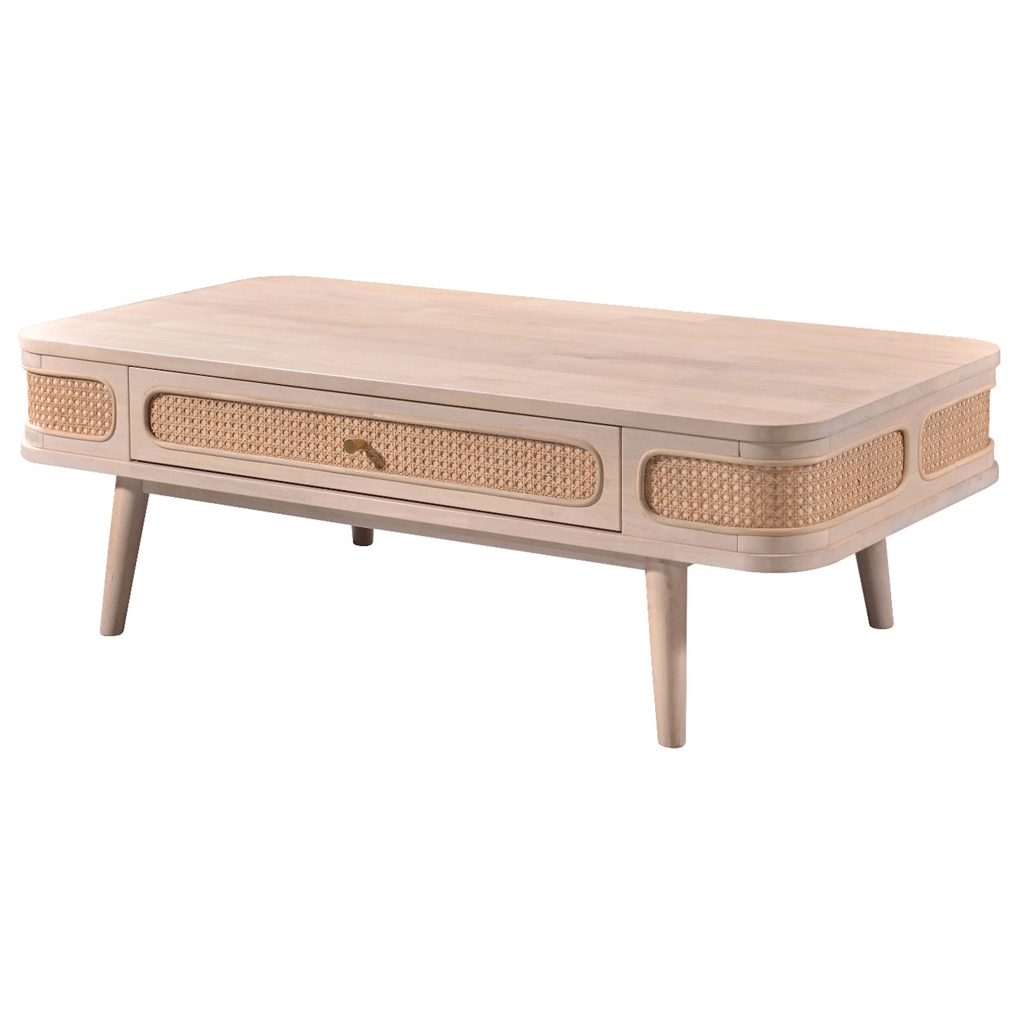 Criterion Jurien Coffee Table 1200mm Semi-Assembled, Solid Rubber Wood Construction Rattan and White Chocolate