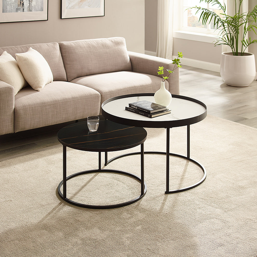Criterion Nested Set Coffee Tables 760mm Carbon Steel Frame White & Bl ...