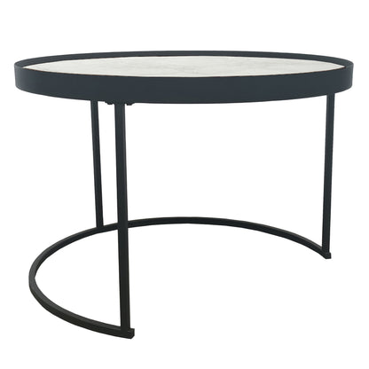 Criterion Nested Set Coffee Tables 760mm Black Metal Frame Large White Marble Look, Small English Oak
