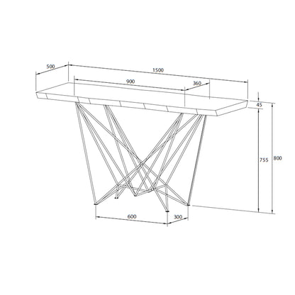 Criterion Onslow Console Table 1500mm Semi-Assembled, Powder Coated Steel Legs Natural Walnut