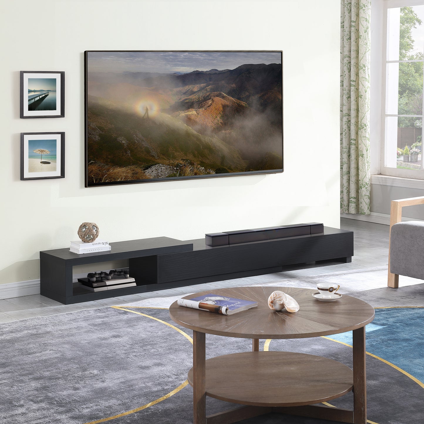 Criterion Durham Extendable TV Unit, Entertainment Cabinet, 190cm Low Line Black Oak Lifestyle Image