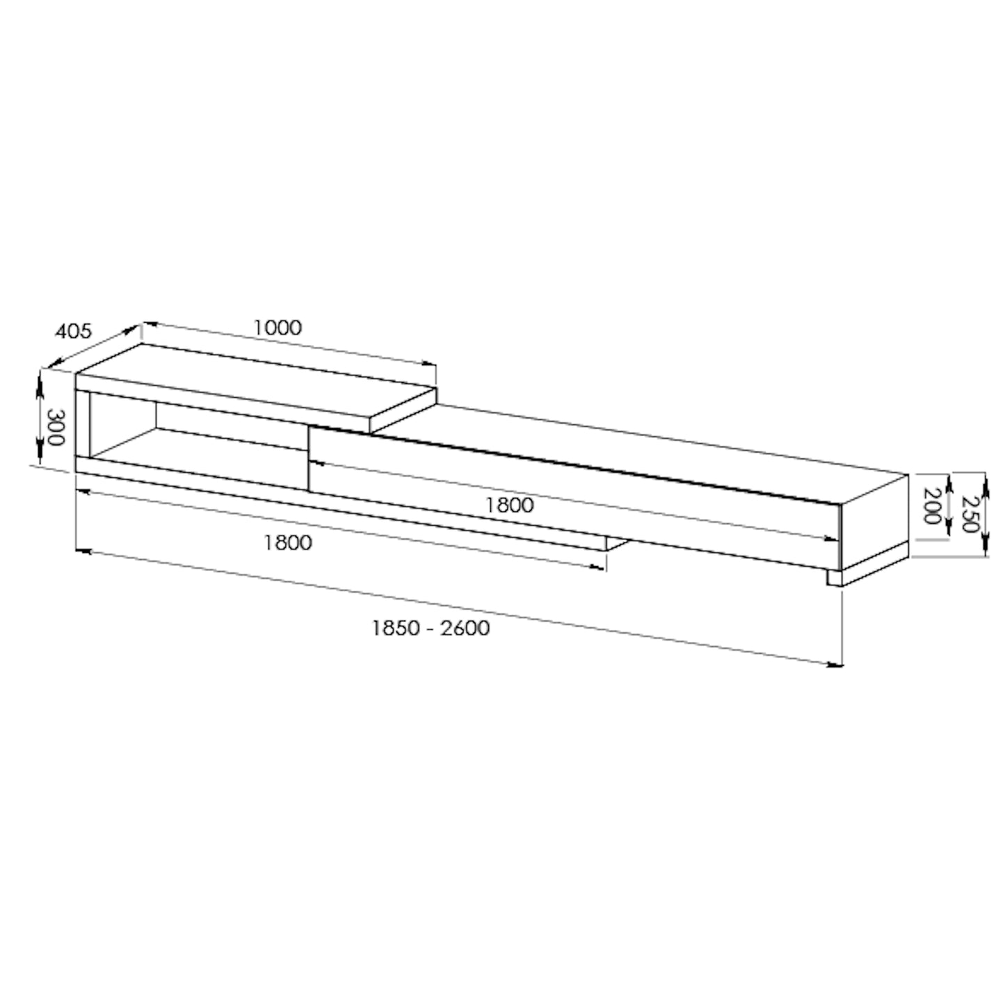 Criterion Durham Extendable TV Unit, Entertainment Cabinet, 190cm Low Line Black Oak