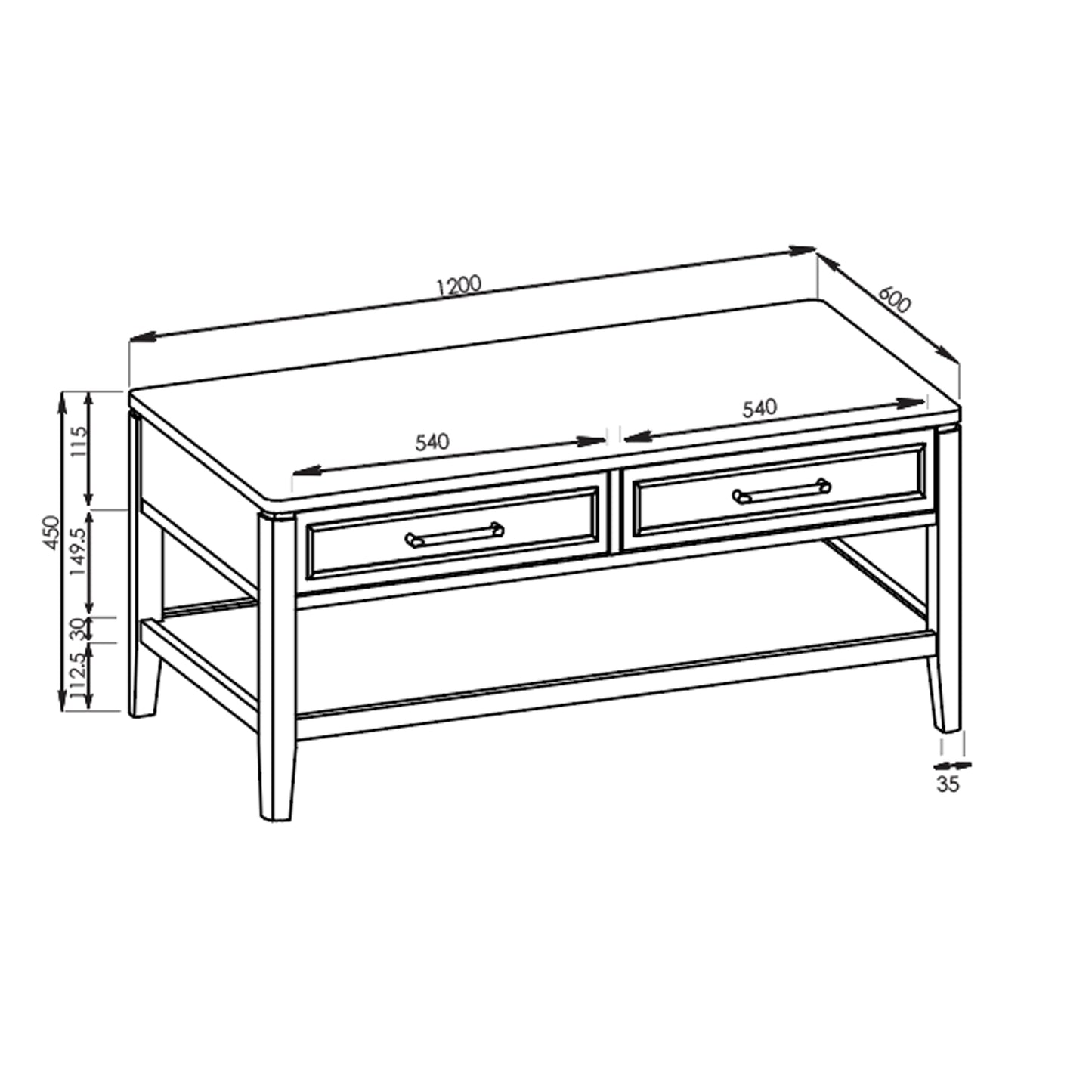 Criterion Kennedy Coffee Table 1200mm Semi-Assembled Stained Oak Veneer