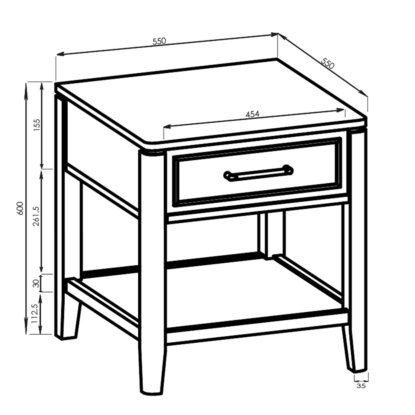 Criterion Kennedy End Table 550mm Semi-Assembled Stained Oak Veneer