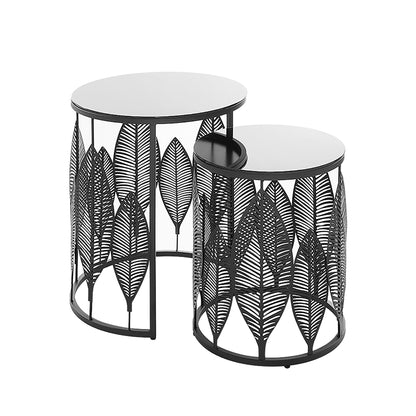 Criterion Leaf Nested Set Coffee Tables 520mm Black Glass Top, Metal Frame Black