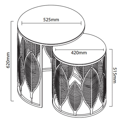 Criterion Leaf Nested Set Coffee Tables 520mm Black Glass Top, Metal Frame Black
