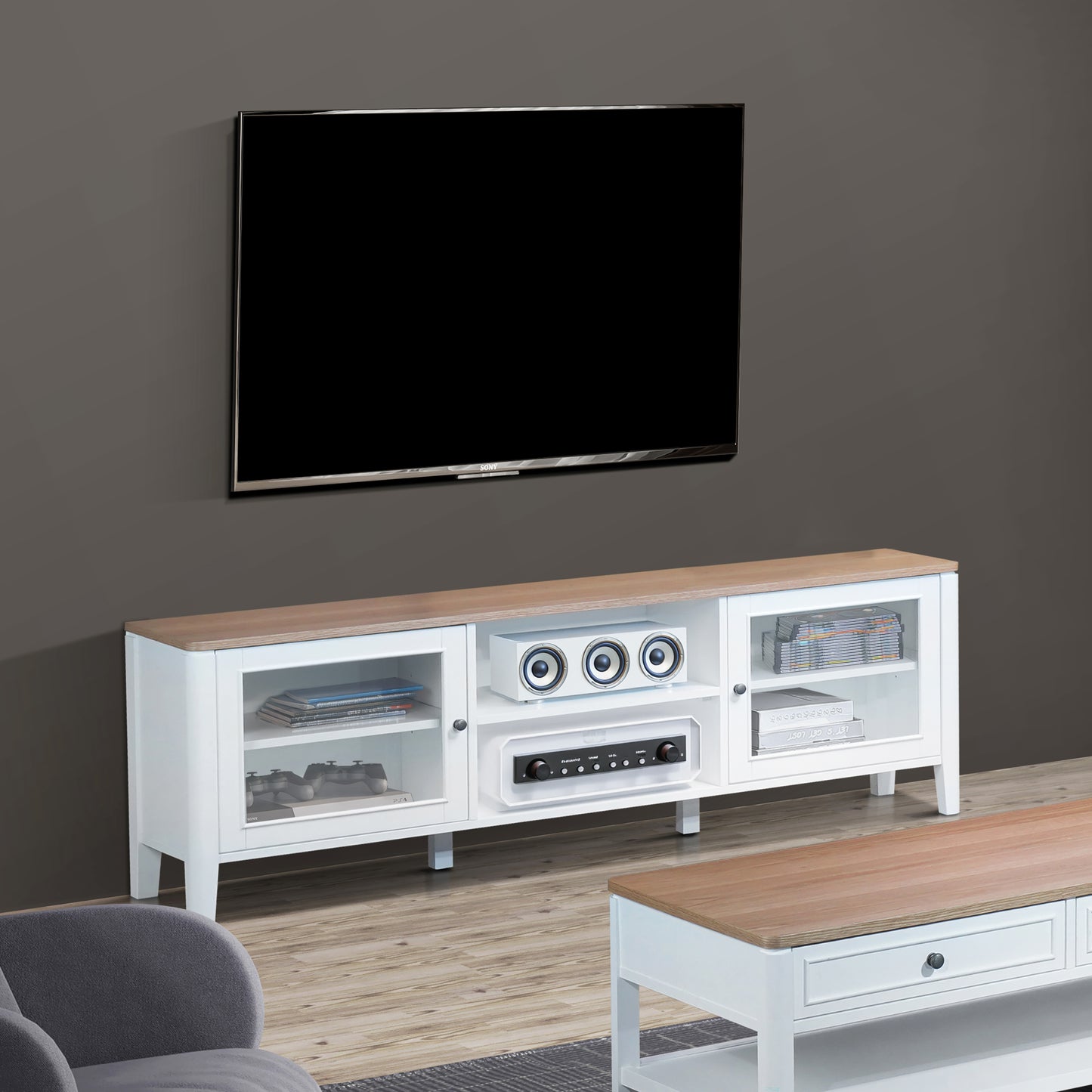 Criterion Sorrento Entertainment Unit 1800mm Semi Assembled White Oak Veneer