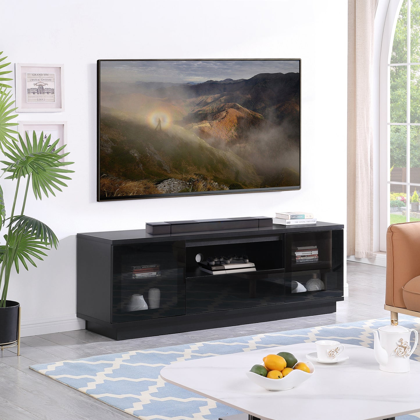 Criterion Zaire TV Cabinet, Entertainment Unit 1800mm Semi-Assembled Black