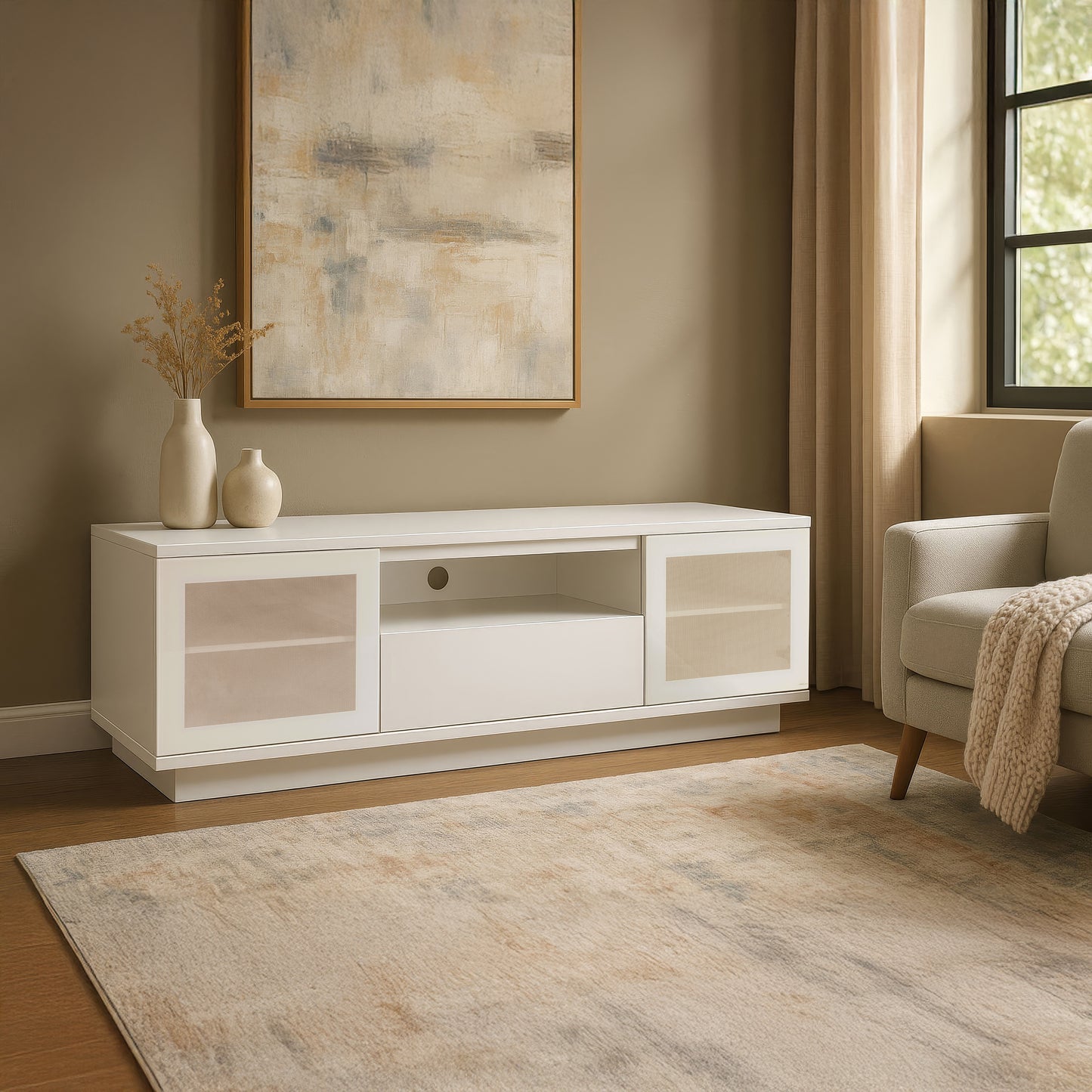Criterion Zaire TV Cabinet, Entertainment Unit 1800mm Semi-Assembled White