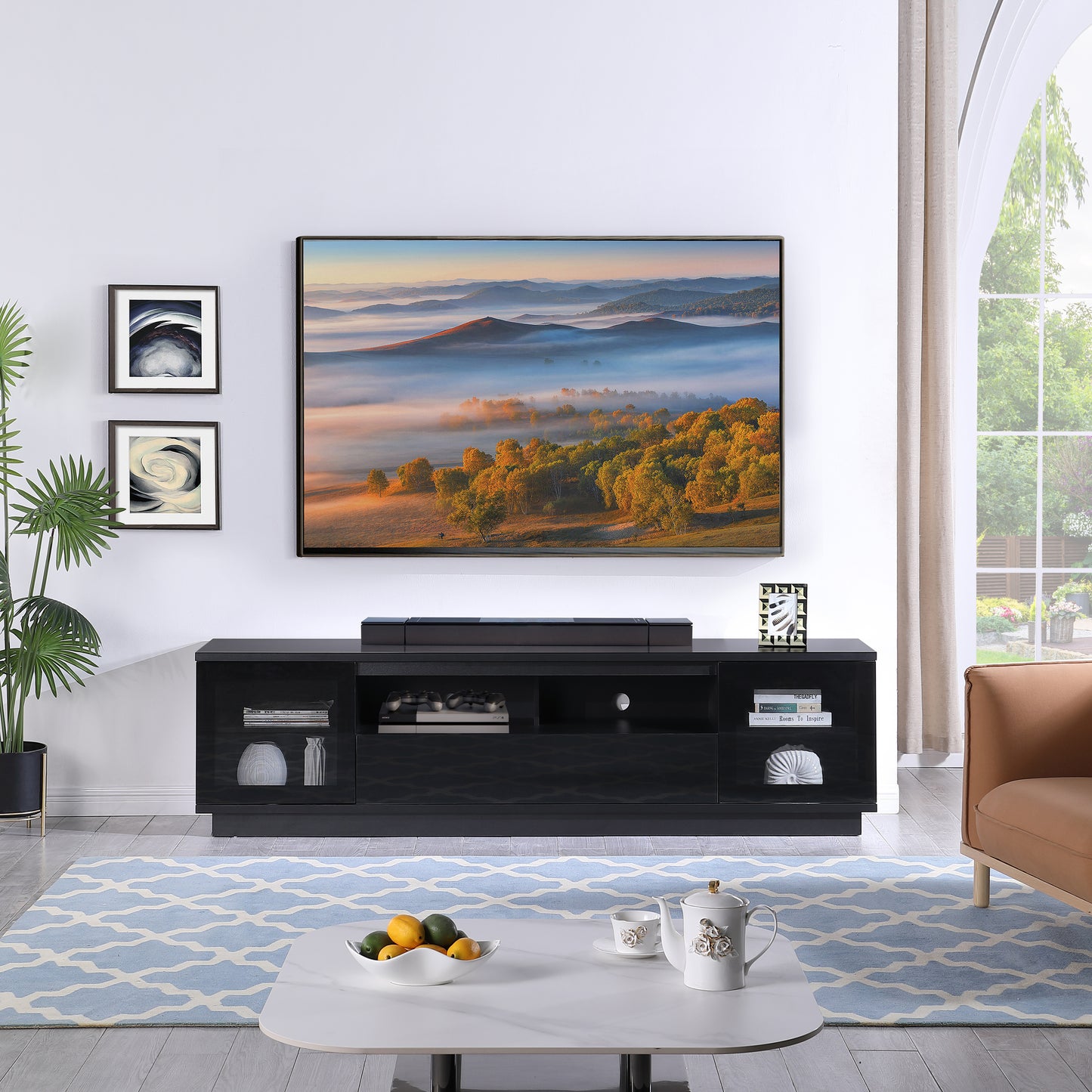 Criterion Zaire TV Cabinet, Entertainment Unit 2200mm Semi-Assembled Black