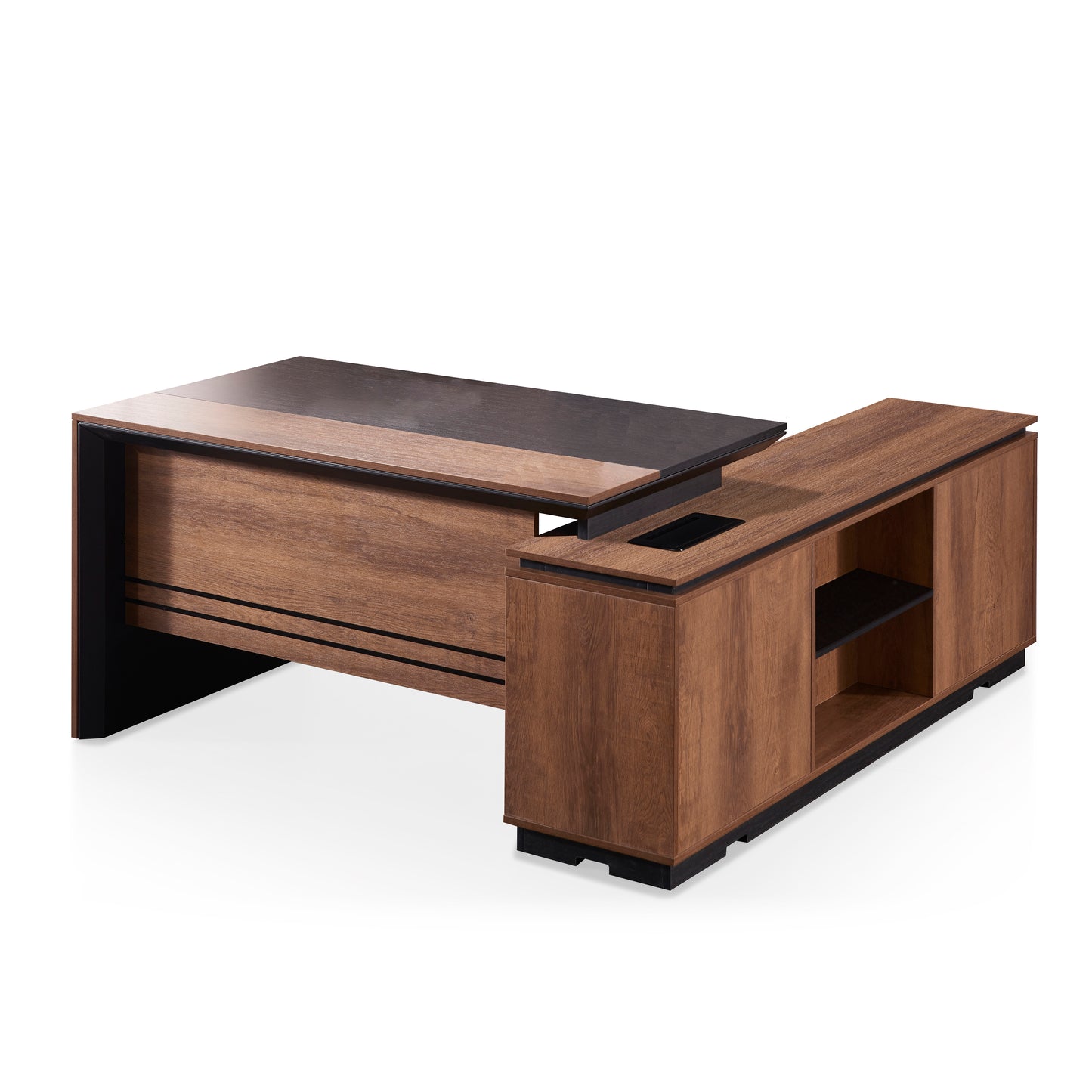 Criterion Mentor Executive Desk 1600mm Dark Oak Black Left Hand Return