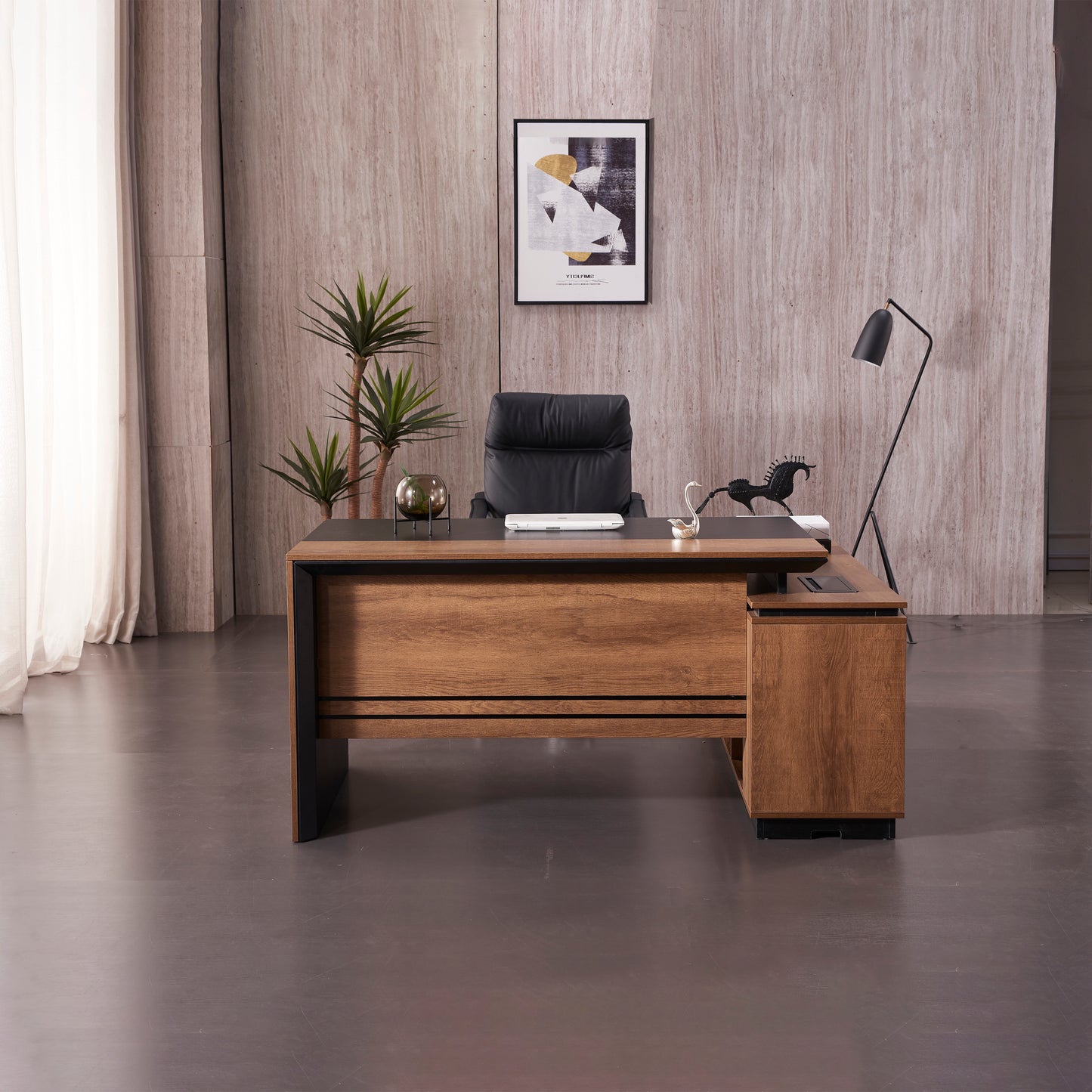 Criterion Mentor Executive Desk 1600mm Dark Oak Black Left Hand Return